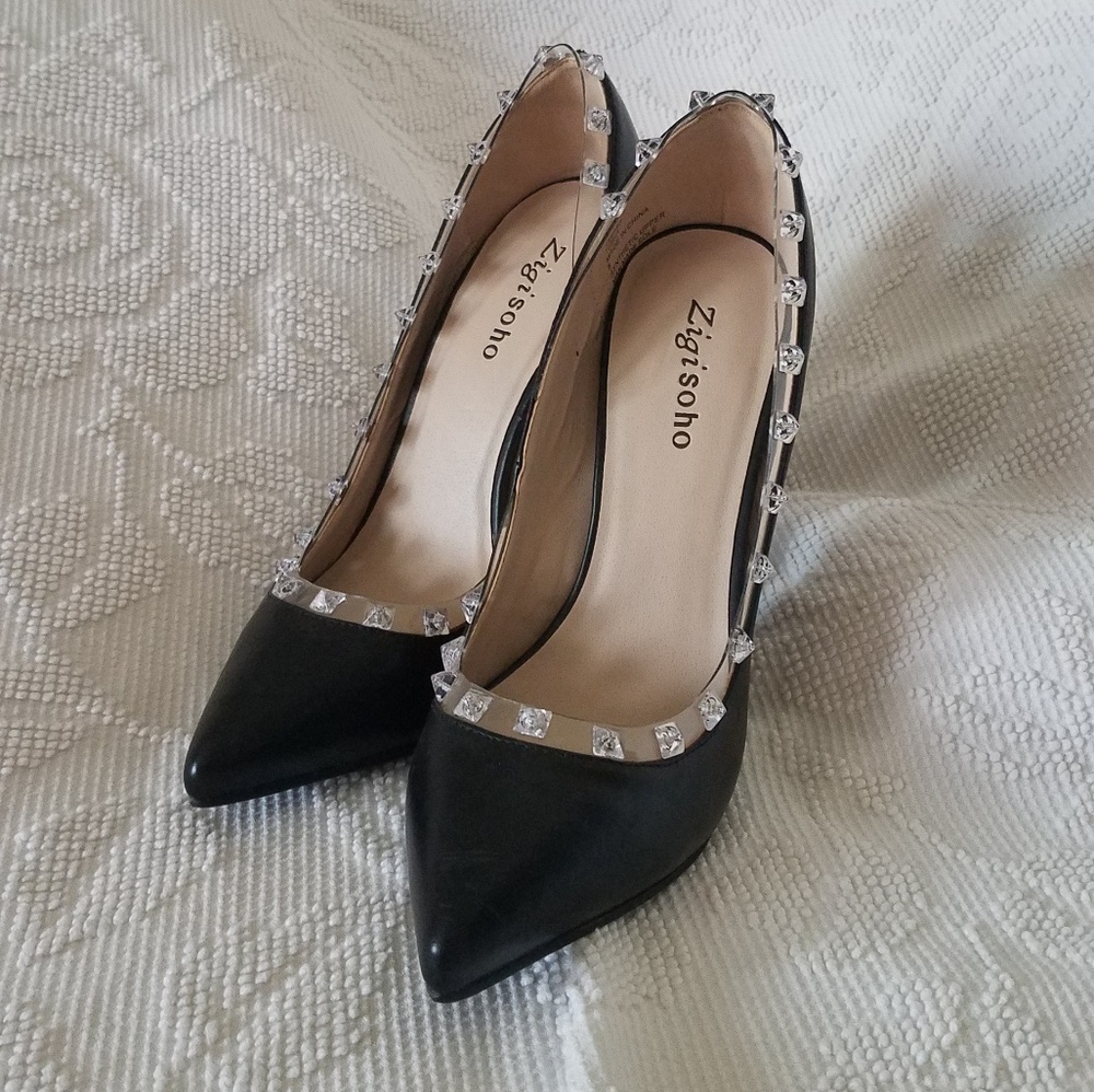 Zigi Soho TISHA Black Point Studded Illusion Heels